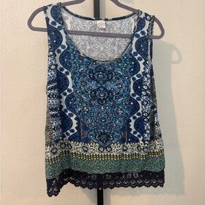 Bila Blue and Green Patterned Tank Top